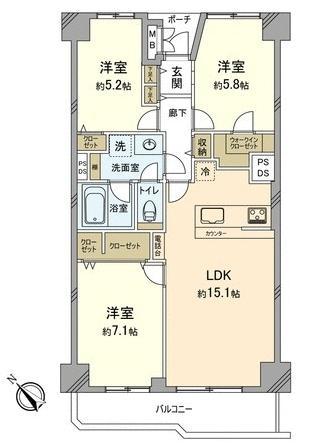 Floor plan. 3LDK, Price 34,900,000 yen, Occupied area 74.37 sq m , Per balcony area 8.14 sq m top floor, Day ・ Good view