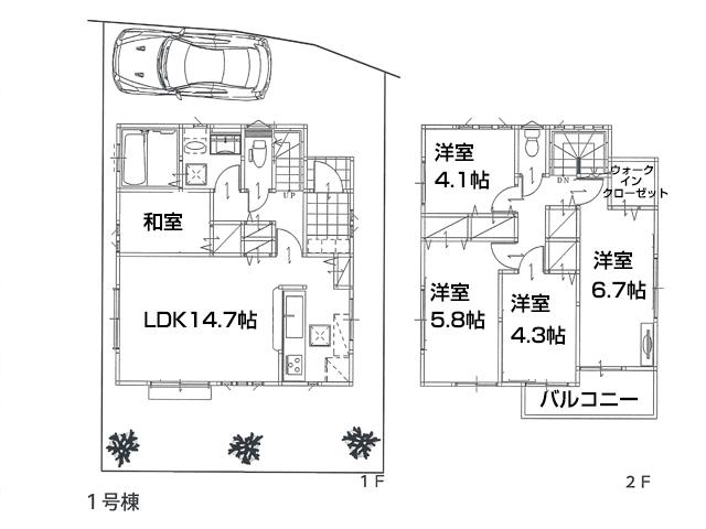 Floor plan. (1 Building), Price 42,958,000 yen, 4LDK, Land area 100.85 sq m , Building area 94.39 sq m