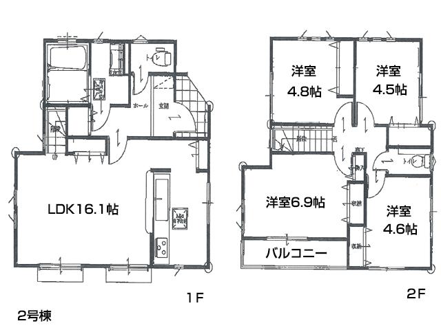 Floor plan. (Building 2), Price 42,958,000 yen, 4LDK, Land area 101.27 sq m , Building area 88.2 sq m