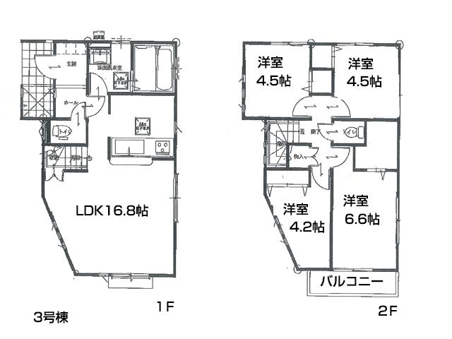 Floor plan. (3 Building), Price 37,958,000 yen, 4LDK, Land area 101.05 sq m , Building area 88.29 sq m