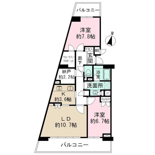 Floor plan. 2LDK, Price 16.8 million yen, Occupied area 75.47 sq m , Balcony area 17.55 sq m