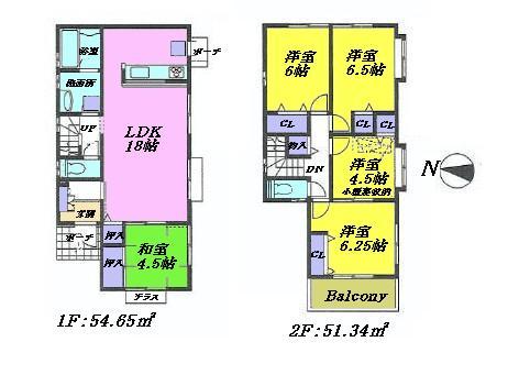 Floor plan. 39,800,000 yen, 5LDK, Land area 145.46 sq m , It is a building area of ​​105.99 sq m LDK18 Pledge of face-to-face kitchen and 5LDK with all the living room storage.