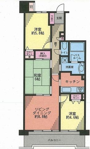Floor plan. 3LDK, Price 23.8 million yen, Occupied area 63.54 sq m , Balcony area 9.38 sq m floor plan