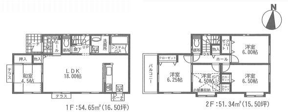 Floor plan. (1 Building), Price 39,800,000 yen, 5LDK, Land area 145.46 sq m , Building area 105.99 sq m