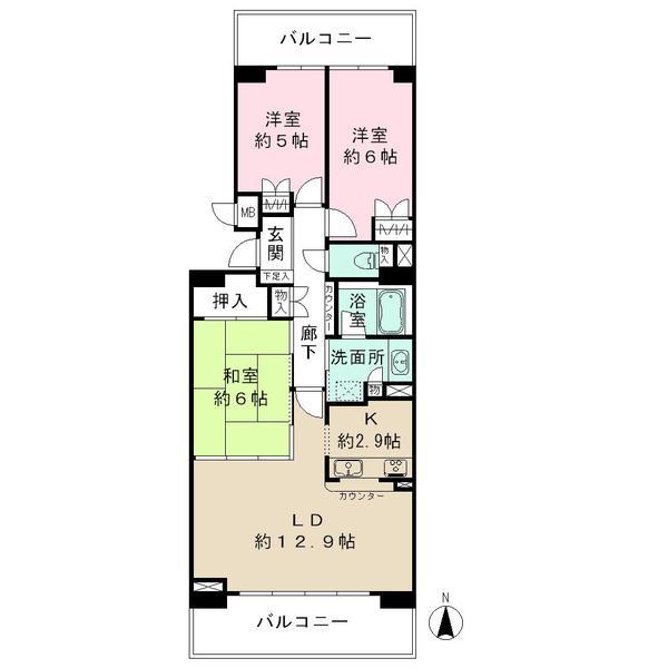 Floor plan. 3LDK, Price 18,800,000 yen, Occupied area 74.19 sq m , Balcony area 16.41 sq m