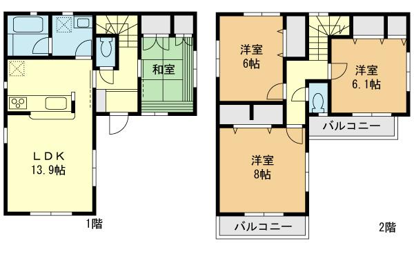 Floor plan. (Building 2), Price 36,800,000 yen, 4LDK, Land area 100.49 sq m , Building area 91.12 sq m