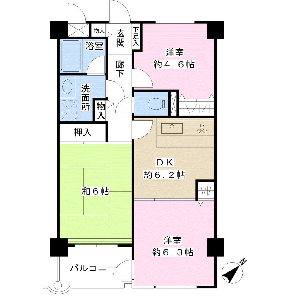 Floor plan. 3DK, Price 11.5 million yen, Occupied area 54.21 sq m , Balcony area 4.2 sq m