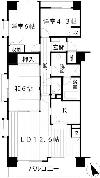 Floor plan. 3LDK, Price 37,800,000 yen, Occupied area 70.88 sq m , Balcony area 8.4 sq m