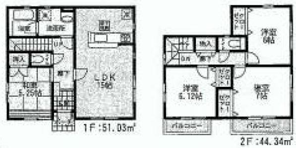 Floor plan. (6 Building), Price 36,800,000 yen, 4LDK, Land area 100 sq m , Building area 95 sq m