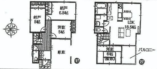 Floor plan. (1 Building), Price 37,400,000 yen, 2LDK+2S, Land area 106 sq m , Building area 96.87 sq m