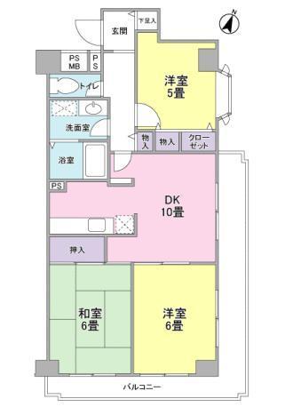 Floor plan. 3DK, Price 15.3 million yen, Occupied area 62.28 sq m , Balcony area 13.69 sq m