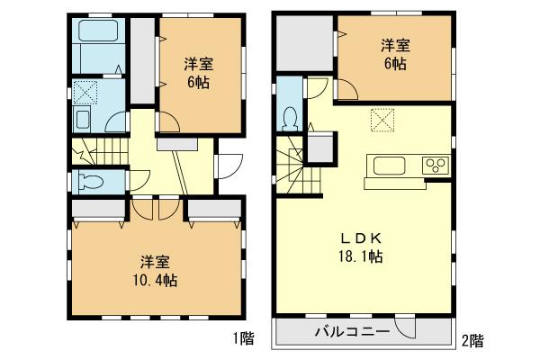 Floor plan. 36,800,000 yen, 3LDK, Land area 99 sq m , Building area 95.14 sq m 10.4 Pledge of Western-style is, So we have set up a door in two places, It is possible to in future split into two rooms to fit your growing child!
