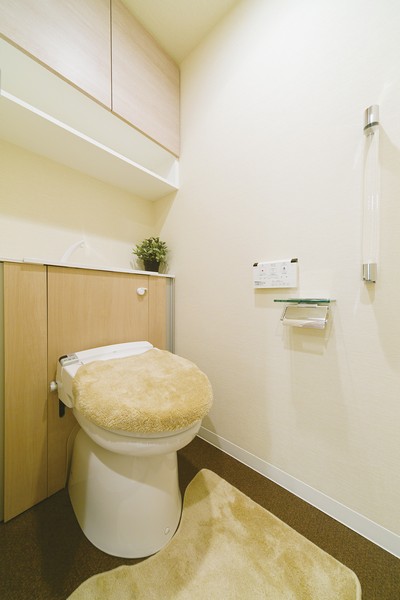 Toilet clean design provided with a storage space on both sides to hide the tank part
