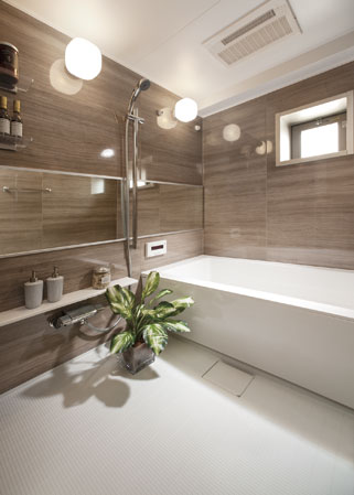 Bathing-wash room.  [Bathroom] Spacious bathtub, etc., Functionality and beauty have adopted the bathroom became one.