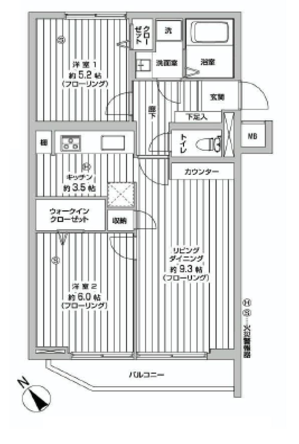 Floor plan. 2LDK, Price 15.8 million yen, Occupied area 53.14 sq m , Balcony area 4.62 sq m