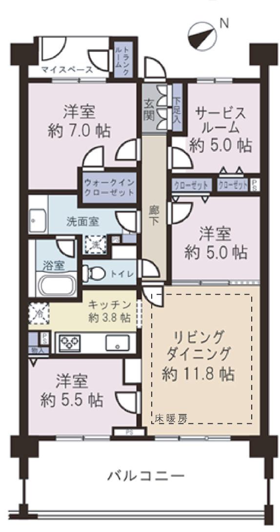 Floor plan. 3LDK + S (storeroom), Price 32,800,000 yen, Occupied area 85.53 sq m , On the balcony area 19.25 sq m spacious floor plan, Your family will spend in Minna! !