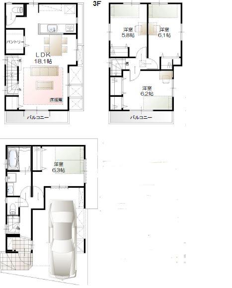 Floor plan. (A Building), Price 34,800,000 yen, 4LDK, Land area 68.22 sq m , Building area 99.19 sq m