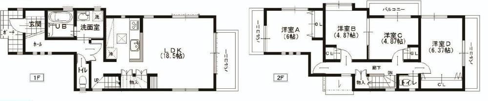Floor plan. (A Building), Price 39,500,000 yen, 4LDK, Land area 125.13 sq m , Building area 98.73 sq m