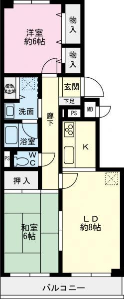 Floor plan. 2LDK, Price 11.8 million yen, Occupied area 56.06 sq m , Balcony area 7.28 sq m