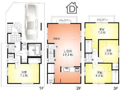 Floor plan. 34,500,000 yen, 4LDK, Land area 61.22 sq m , Building area 99.02 sq m