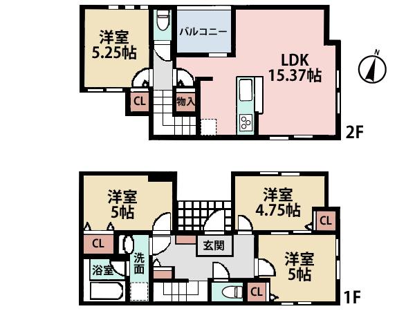Floor plan. (1 Building), Price 41,800,000 yen, 4LDK, Land area 104.68 sq m , Building area 83.62 sq m