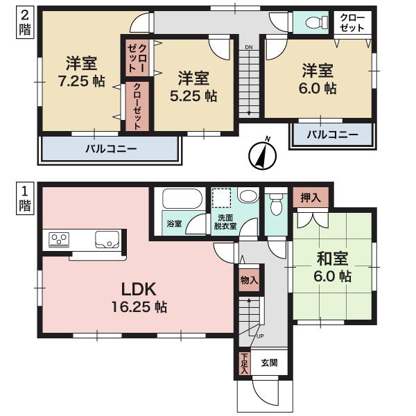 Floor plan. (Building 2), Price 45,800,000 yen, 4LDK, Land area 125.2 sq m , Building area 95.17 sq m