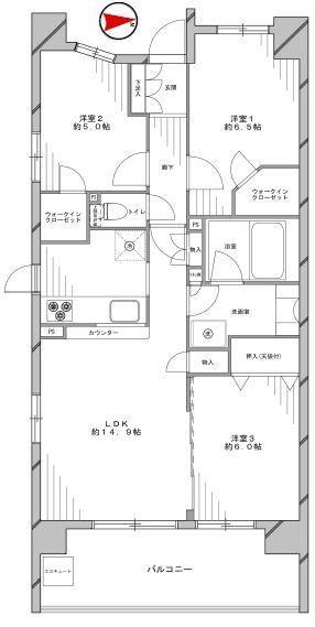 Floor plan. 3LDK, Price 32,800,000 yen, Occupied area 72.11 sq m , Balcony area 12.5 sq m