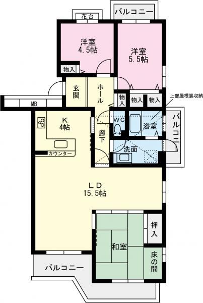 Floor plan. 3LDK, Price 21,800,000 yen, Occupied area 87.71 sq m , Balcony area 20.23 sq m
