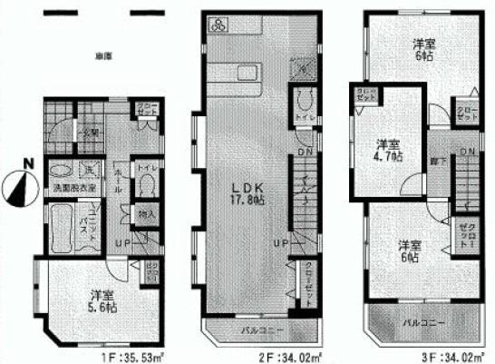 Floor plan. 33,800,000 yen, 4LDK, Land area 55.2 sq m , Building area 103.57 sq m