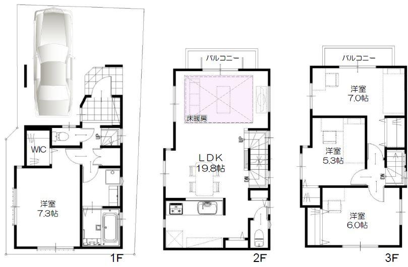 Floor plan. (A Building), Price 34,800,000 yen, 4LDK, Land area 62.71 sq m , Building area 101.97 sq m