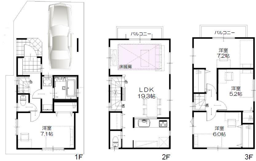 Floor plan. (D Building), Price 34,500,000 yen, 4LDK, Land area 61.22 sq m , Building area 99.02 sq m