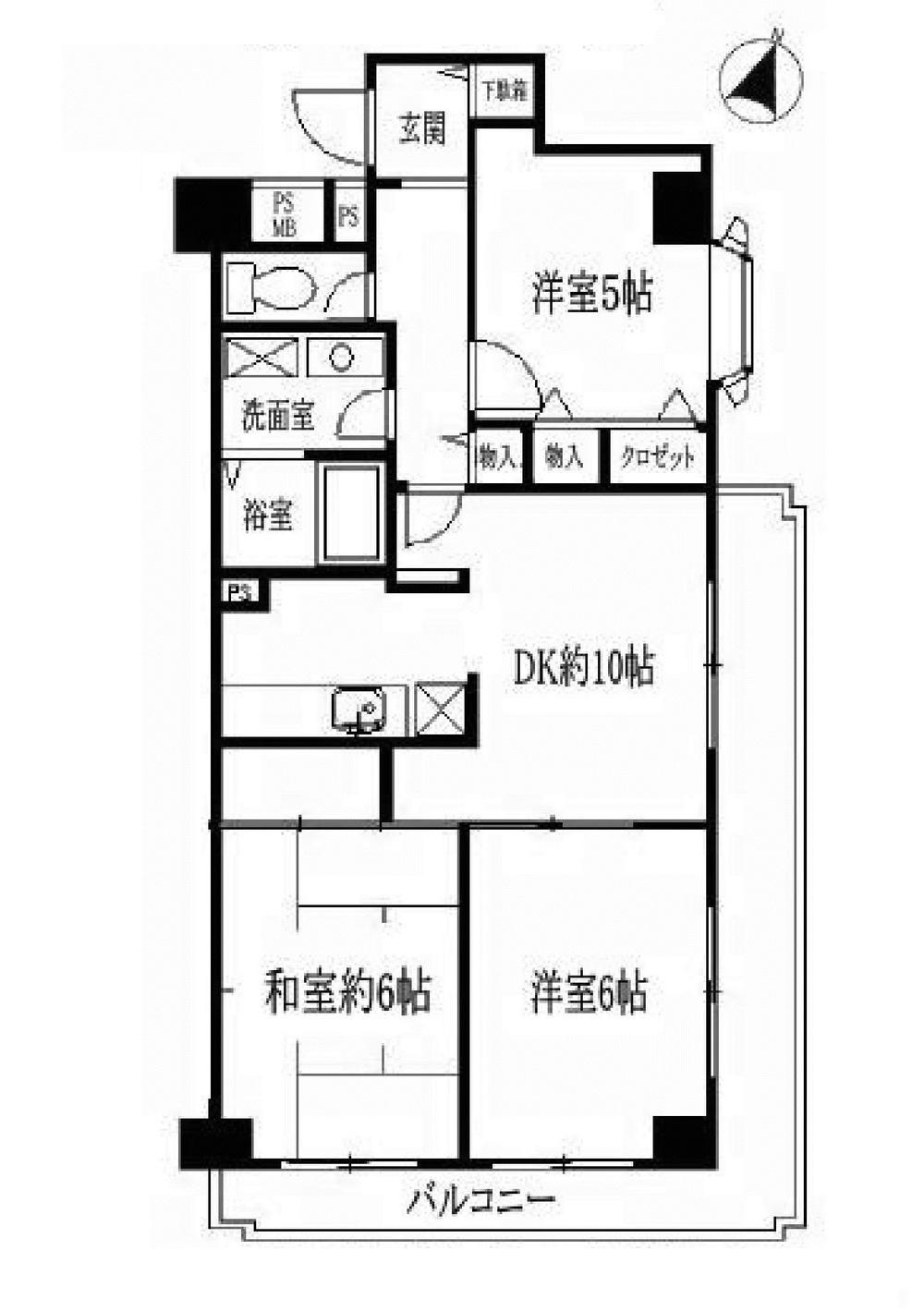 Floor plan. 3DK, Price 16.5 million yen, Occupied area 62.28 sq m , Balcony area 13.69 sq m