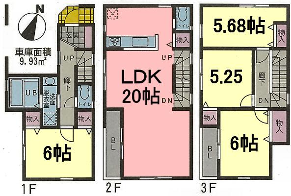 Floor plan. (A Building), Price 35,800,000 yen, 4LDK, Land area 65.78 sq m , Building area 114.27 sq m
