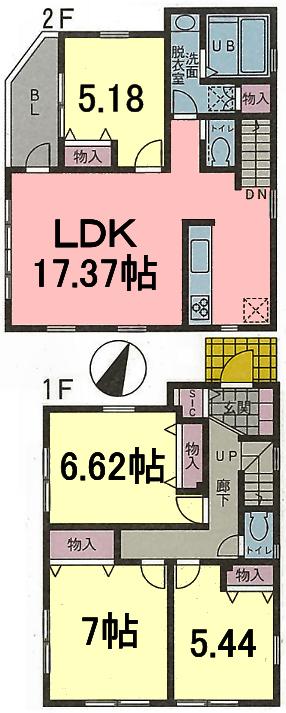 Floor plan. (B Building), Price 38,800,000 yen, 4LDK, Land area 81.43 sq m , Building area 95.16 sq m