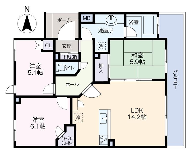Floor plan. 3LDK, Price 27,800,000 yen, Occupied area 73.67 sq m , Balcony area 13.75 sq m
