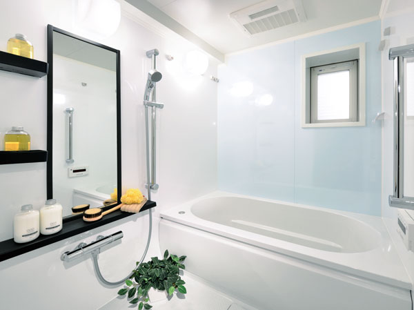 Bathing-wash room.  [Bathroom] Stain-resistant your easy-to-clean wall, Adopted Karari floor. Induction was engraved on the floor surface pattern is the flow of water. To achieve a reliable drainage that break the surface tension of water, Dry the next morning. Also, Rest assured slip.