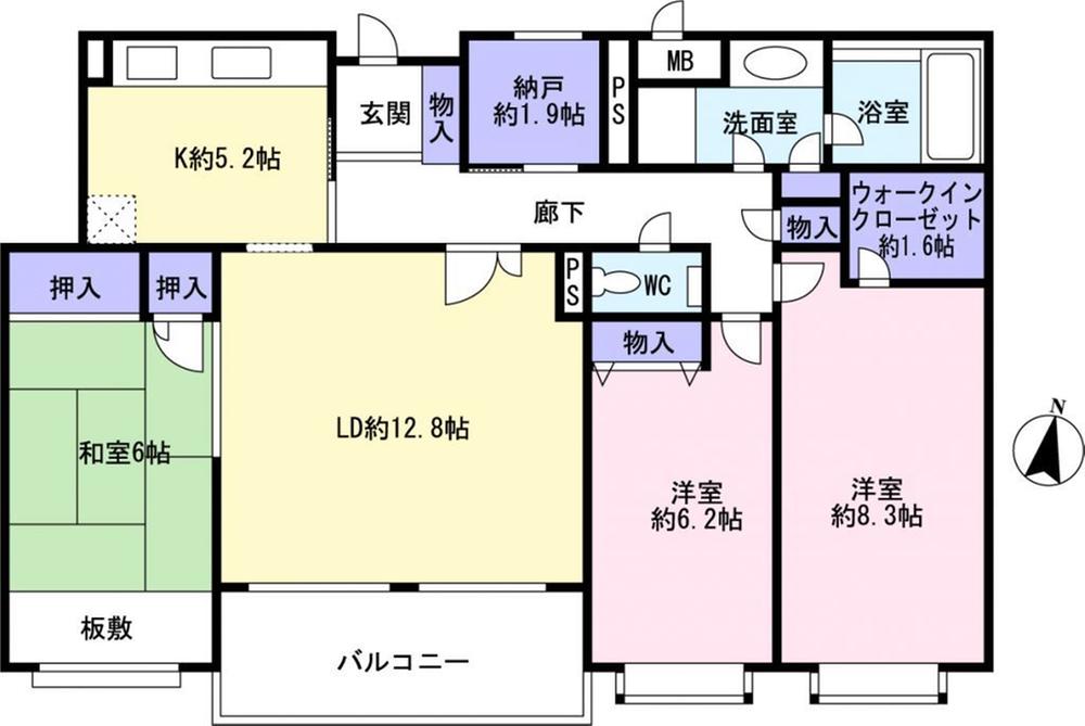 Floor plan. 3LDK + S (storeroom), Price 19.5 million yen, Occupied area 94.68 sq m , Balcony area 9.98 sq m 94.68m2, 3LDK + S