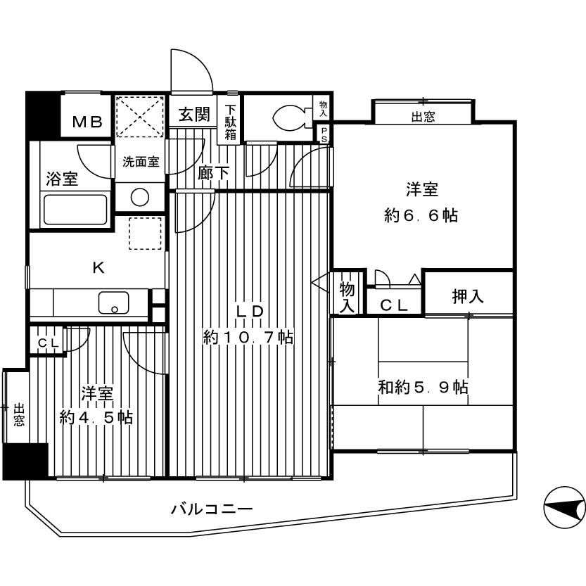 Floor plan. 3LDK, Price 21,990,000 yen, Occupied area 65.57 sq m , Balcony area 10.22 sq m 3LDK dwelling unit