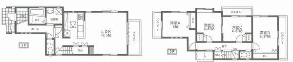 Floor plan. (A Building), Price 39,500,000 yen, 4LDK, Land area 125.13 sq m , Building area 98.73 sq m