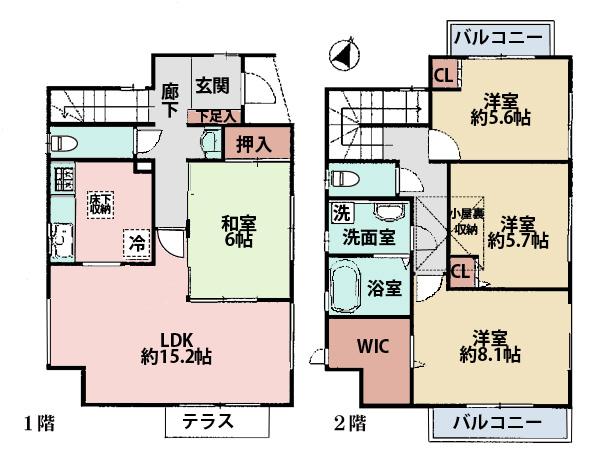 Floor plan. 30,800,000 yen, 4LDK, Land area 102.94 sq m , Building area 99.36 sq m sunny spacious LDK! 