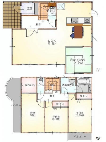 Floor plan. 49,800,000 yen, 4LDK, Land area 204.07 sq m , Building area 104.34 sq m