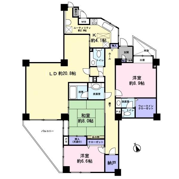 Floor plan. 3LDK, Price 34,800,000 yen, Footprint 126.21 sq m , Balcony area 11.41 sq m