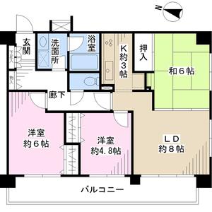 Floor plan. 3LDK, Price 19,800,000 yen, Occupied area 64.26 sq m , Balcony area 11.56 sq m