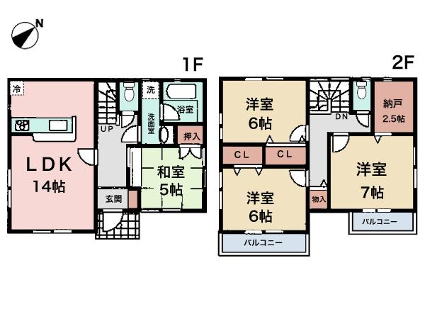 Floor plan. (Building 2), Price 33,800,000 yen, 4LDK+S, Land area 143.3 sq m , Building area 93.96 sq m