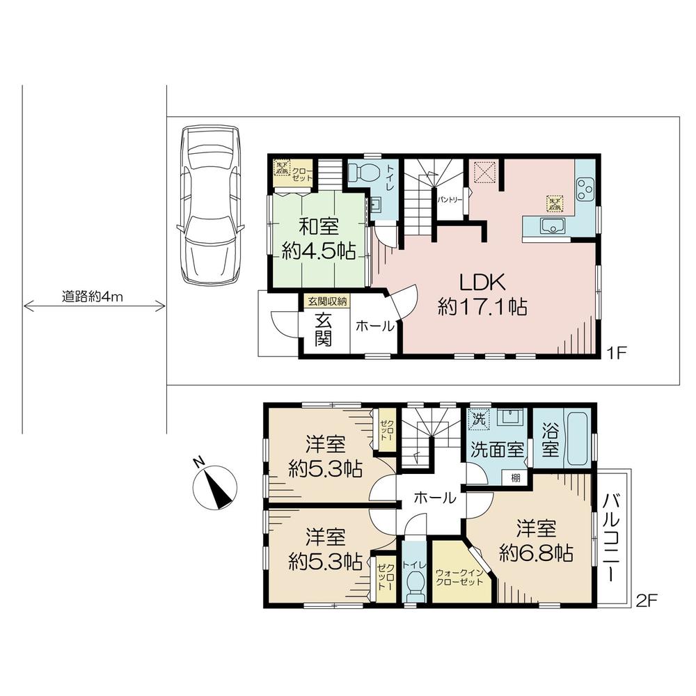 Floor plan. (A Building), Price 37,800,000 yen, 4LDK, Land area 100.52 sq m , Building area 97.7 sq m