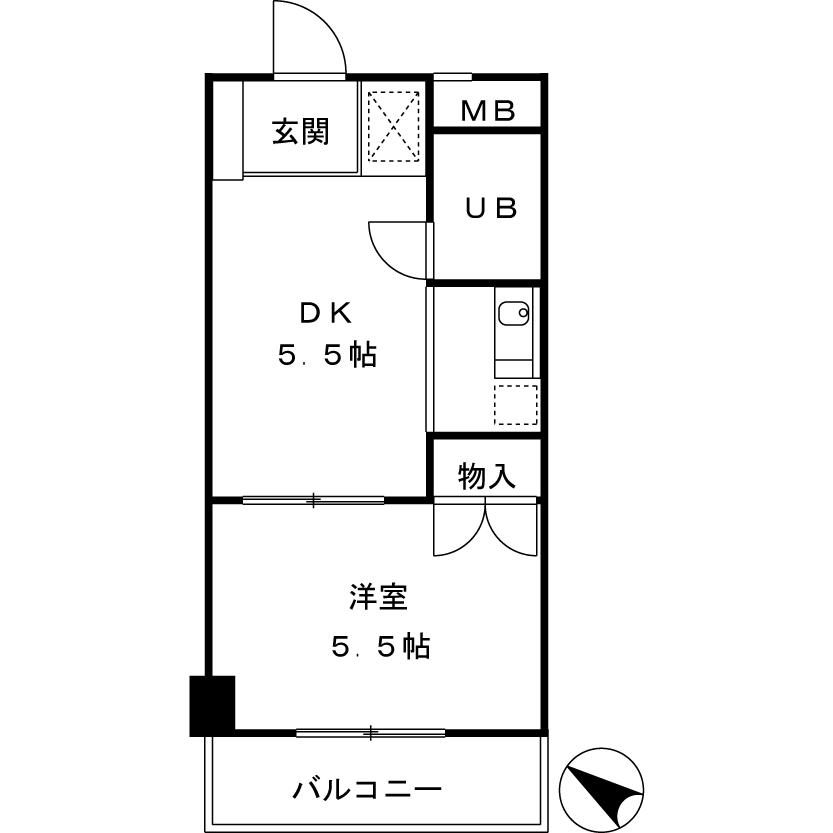 Floor plan. 1DK, Price 5.98 million yen, Occupied area 24.88 sq m , Balcony area 3.24 sq m southwest, 1DK type