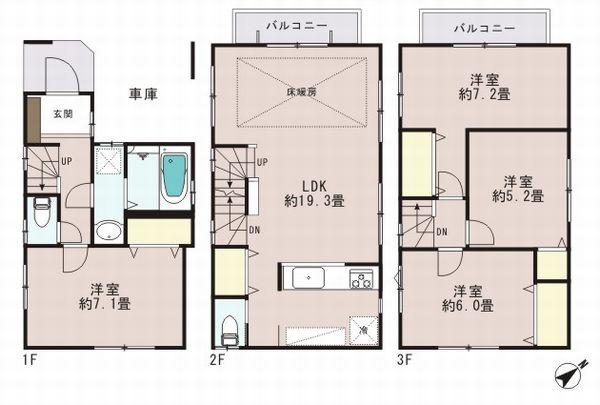 Floor plan. (D Building), Price 34,500,000 yen, 2LDK+2S, Land area 61.22 sq m , Building area 111.8 sq m