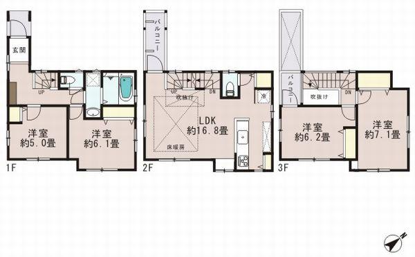 Floor plan. (C Building), Price 31,800,000 yen, 2LDK+2S, Land area 73.18 sq m , Building area 95.86 sq m