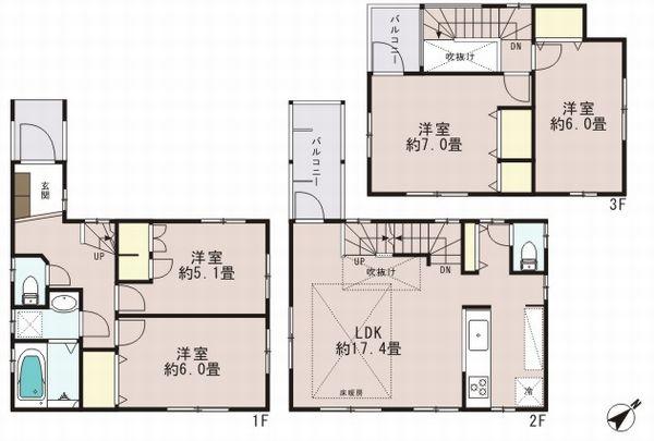 Floor plan. (B Building), Price 32,300,000 yen, 2LDK+2S, Land area 70.85 sq m , Building area 96.04 sq m