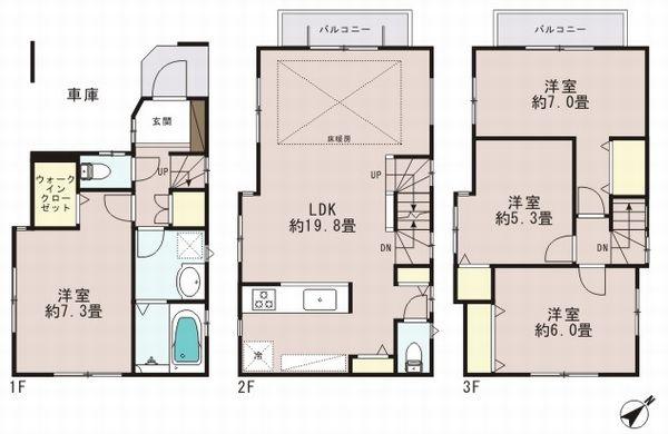 Floor plan. (A Building), Price 34,800,000 yen, 3LDK+S, Land area 62.71 sq m , Building area 111.77 sq m